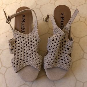 Mudd crochet cork wedges
